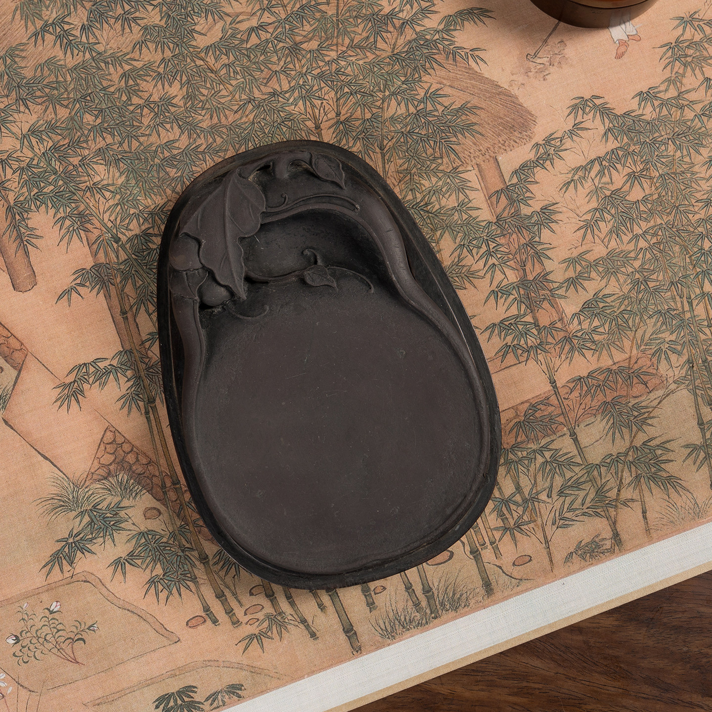 清代葫芦纹敞池端砚（红木砚盒）文玩古董收藏书房桌面摆件砚台