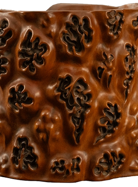 黄杨木雕树瘤笔筒摆件