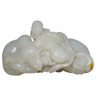 尤志光和田玉籽料春宫天然和田白玉雕手把件真品玉器摆件 151.4g