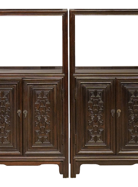 红木花卉纹亮格柜摆件