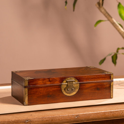 清代黄花梨铜包角文房盒