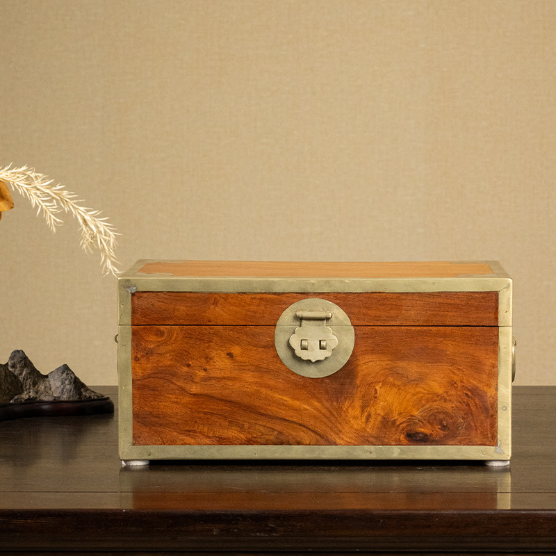 二十世纪黄花梨铜包角文房盒文房雅器中式装饰摆件海南黄花梨书箱