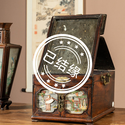 清代红木百宝嵌人物故事镜箱