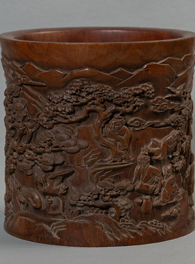 清代红木文人雅集笔筒