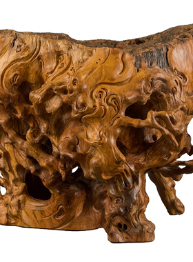 黄花梨根雕随形器座摆件