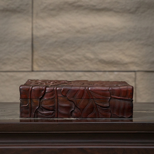 清代红木满工蕉叶纹方形盖盒老物件文玩古董收藏红木文房盒储物盒