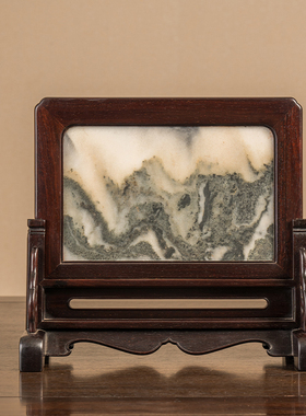 小叶紫檀镶云石插屏中式摆件