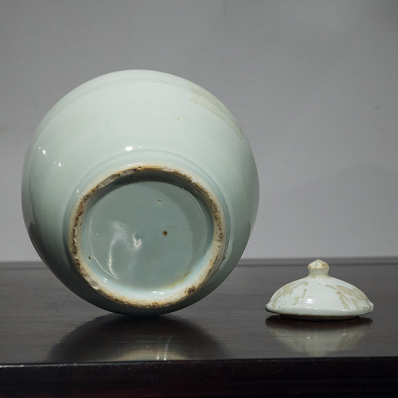 清代 青釉盖罐老物件收藏品文玩古董真品客O厅办公室瓷器中式摆件
