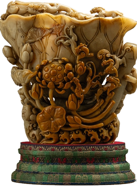 寿山荷叶杯摆件古董收藏