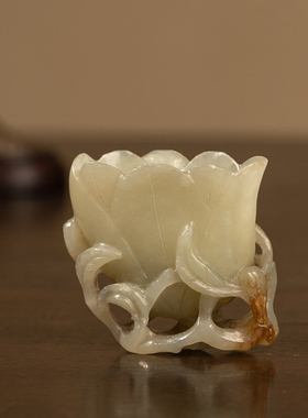 和田玉雕花口杯摆件玉器收藏