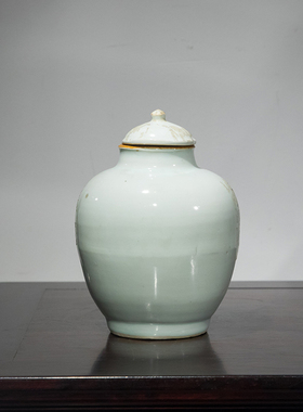 清代 青釉盖罐老物件收藏品文玩B古董真品客厅办公室瓷器中式摆件