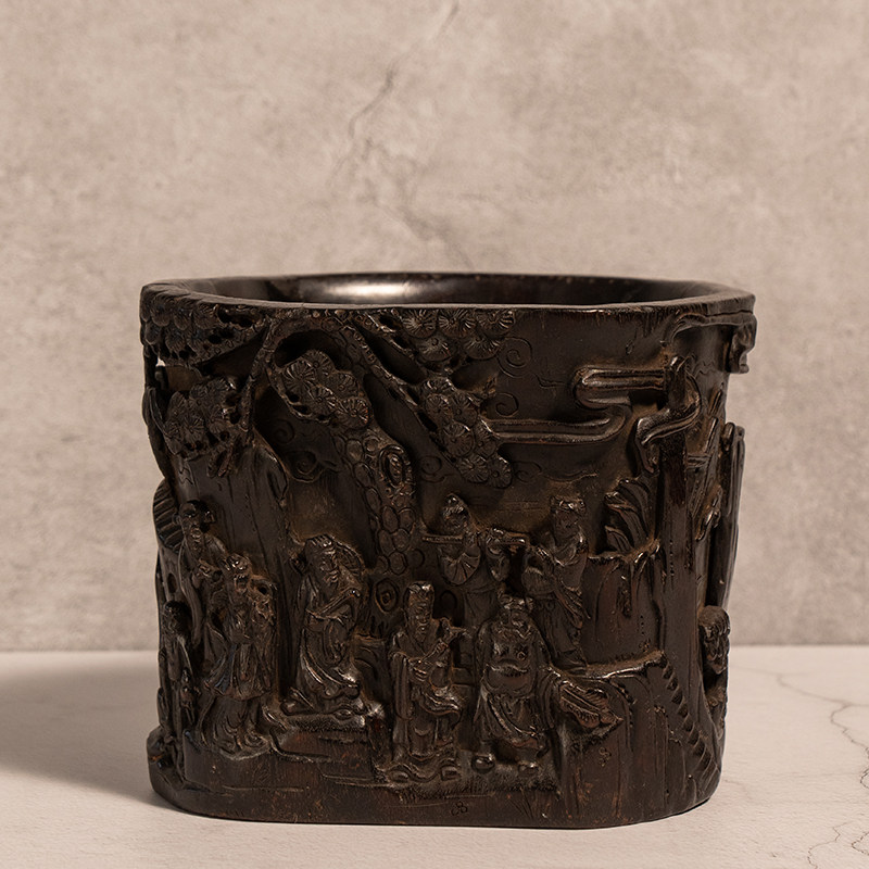 清代紫檀木雕八仙人物笔筒文玩古董收藏文房雅器小叶紫檀笔筒摆件