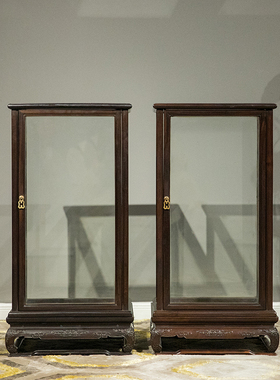 红木彭牙鼓腿拐子纹宝笼（一对）中式红木家居摆件佛龛 灯罩摆件