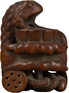 黄杨木雕莲花金蟾摆件