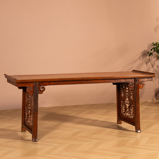 【重器】清代黄花梨夹头榫双凤纹独板大翘头案明式家具收藏拍卖