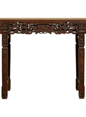 红木三镶瘿木书卷式平头案