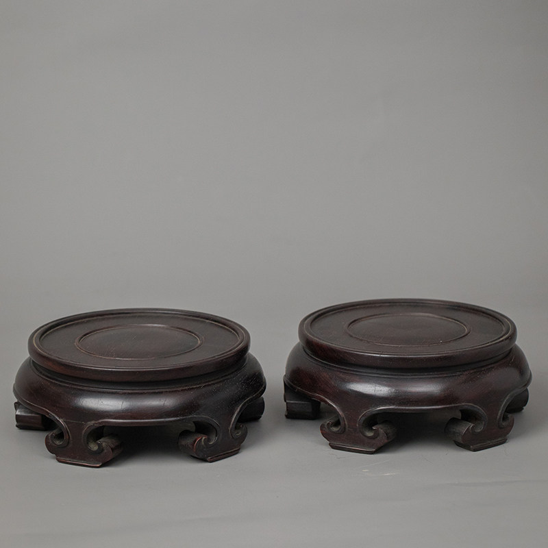 清代红木云纹五足器座(一对)老物件文玩古董收藏老红木花瓶底座