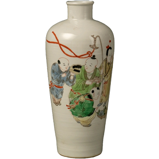 清代 粉彩五子登科直口瓶老物件文玩古董瓷器收藏办公室花瓶摆件