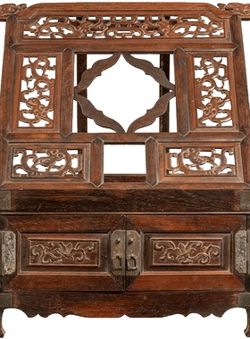 红木透雕螭龙纹折叠式镜台