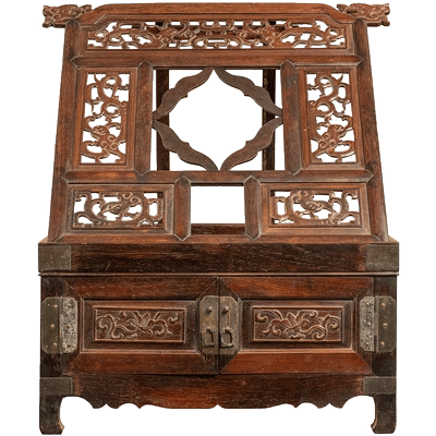 红木透雕螭龙纹折叠式镜台