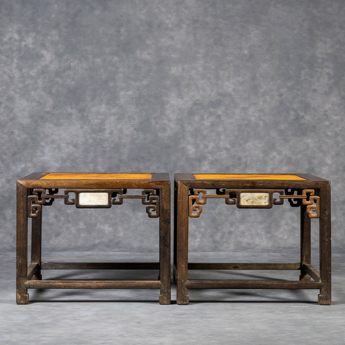 清中期小叶紫檀镶云石拐子纹四面平大禅凳（一对）明式古董家具,家居饰品,装饰摆件,淘宝优惠券,粉丝福利购,淘宝优惠卷