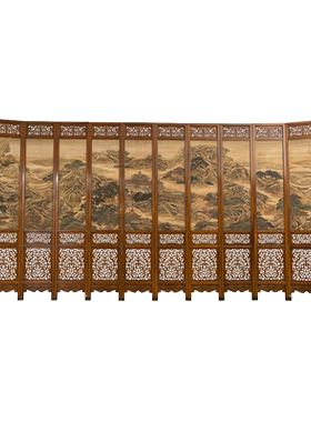 红木透雕螭龙捧寿十二扇大围屏