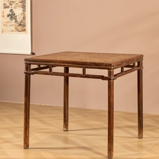 清早期黄花梨镶瘿木劈料罗锅枨圆包圆方桌明式家具海南黄花梨茶桌