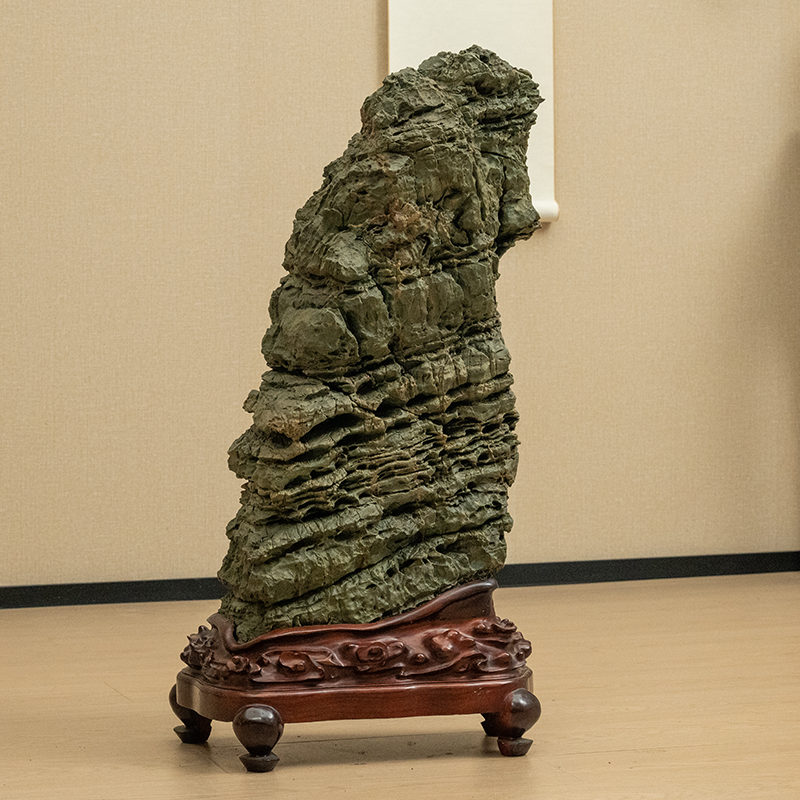 清代绿石文房赏石（红木座