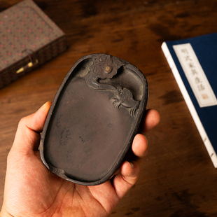 清代 金蟾望月诗文端砚老物件文玩古董收藏真品书房桌面摆件砚台