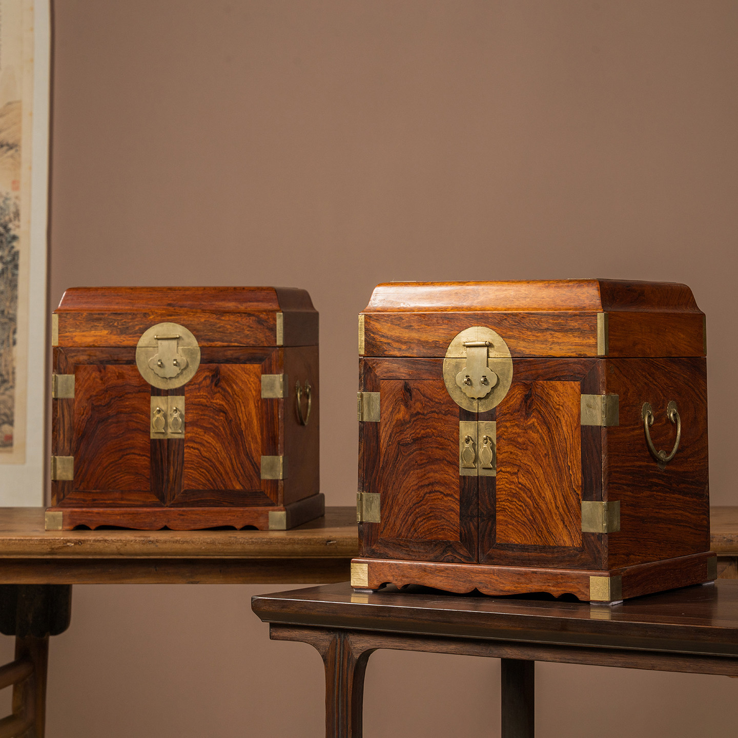 海南黄花梨官皮箱（一对）文房雅器降香黄檀摆件文房百宝箱首饰盒