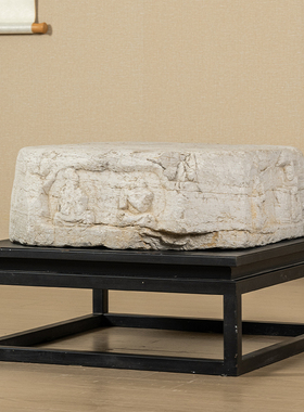 明代石雕乐伎人物四开窗八角座