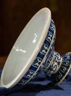 清代青花卷草纹器座老物件文玩古董收藏青花瓷器中式摆件花瓶底座