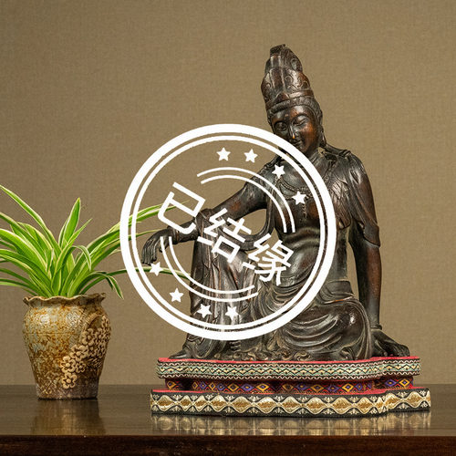 沉香木雕自在观音像祝福摆件