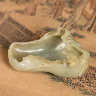 清代玉雕喜上眉梢水盂文玩古董玉器收藏真品和田玉雕水洗摆件213g