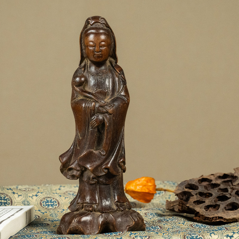 清代沉香木雕如意观音文玩古董古董佛像收藏沉香木雕观音佛像摆件