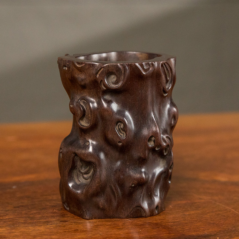 清代紫檀木雕树瘤笔筒文玩古董收藏真品文房用品小叶紫檀摆件笔筒