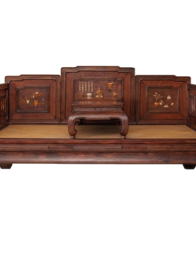 清代红木镶瘿木百宝嵌罗汉床