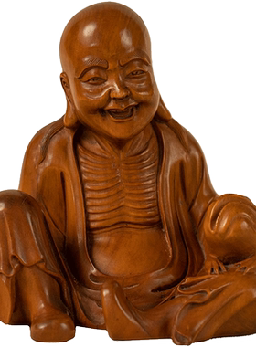 黄杨木雕刘海戏金蟾摆件