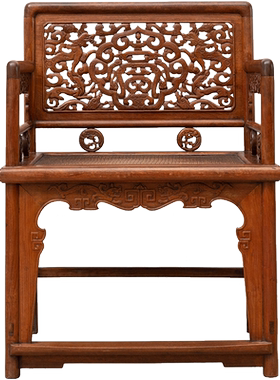 黄花梨透雕螭龙捧寿玫瑰椅