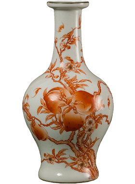 清代矾红彩福寿纹盘口赏瓶