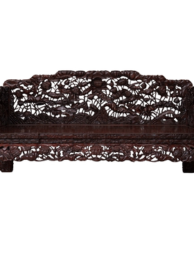 红木透雕荷花纹罗汉床