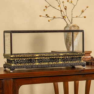 清代紫檀须弥座透雕卷草纹宝笼文玩古董收藏小叶紫檀中式桌面摆件