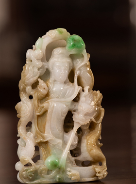 清代翡翠乘龙观音保平安摆件