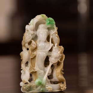 清代翡翠乘龙观音摆件古董收藏真品天然翡翠祝福摆件保平安293g