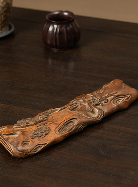 清代黄杨木雕松竹梅岁寒三友臂搁文玩古董收藏文房雅器腕枕摆件