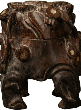 清代红木嵌螺钿根结形盖盒