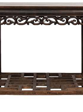 清代红木卷草纹带脚踏方桌