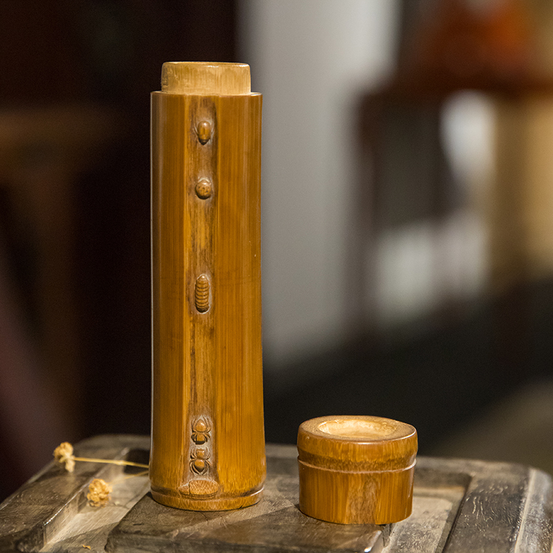 清代竹雕喜从天降信笺筒老物件收藏品文玩古董真品竹雕信筒摆件