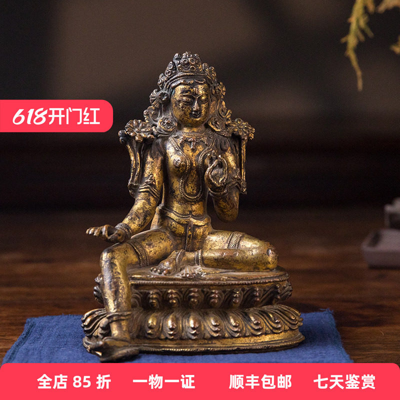 清代 铜鎏金绿度母老物件古董佛像收藏客厅办公室度母佛供奉摆件