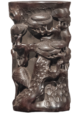 清代 紫檀木透雕松鹤延年笔筒文玩古董收藏文房雅器小叶紫檀笔筒